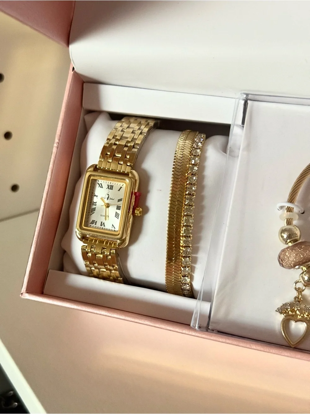 Baby Phat Pink and Gold Watch and Charm Bangle Set
